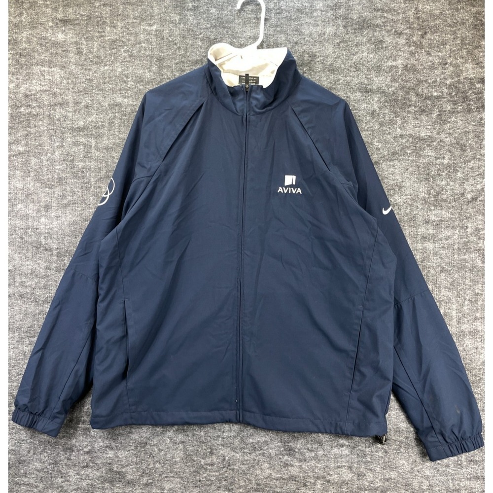 Nike Golf Jacket Men's Large Navy Blue Full Zip Windbreaker AVIVA Logo Sporty